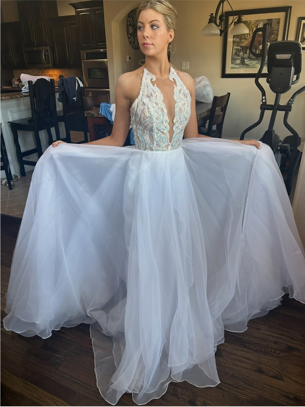 Illusion Halter Ball Gown Pageant Dress in White
